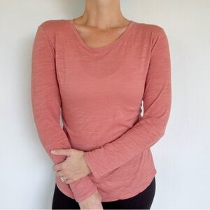 Blue Sol salmon pink orange long sleeve cotton stretch tee size large